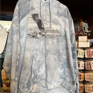 Vintage - Gray Tie-Dye Hoodie with Eagle Print